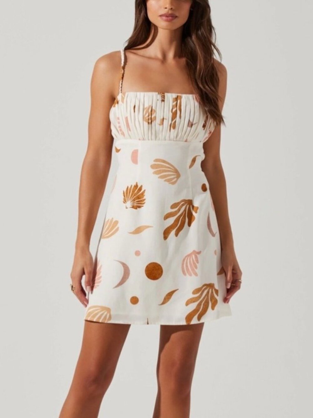 ASTR The Label Claramae Cream Printed Mini Shirt Dress XS - Mini cream dress fe
